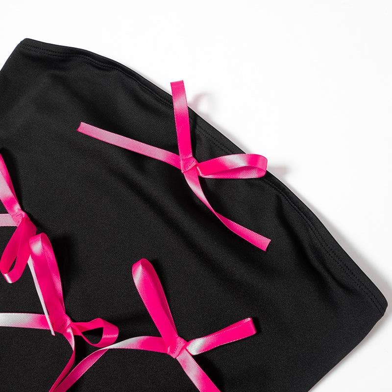 Strapless Ribbon Bow Scatter Bodycon Mini Dress 5