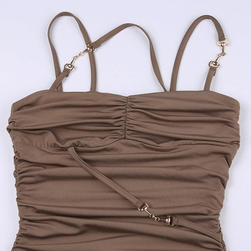 Chain Link Strap Ruched Asymmetric Bodycon Mini Dress 5