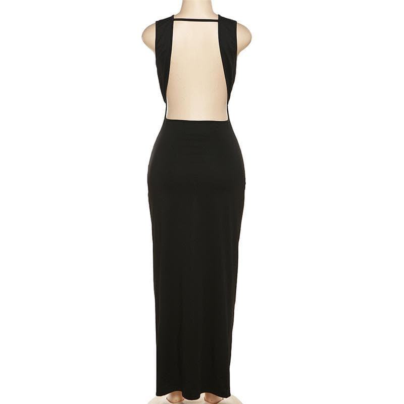 Wide Strap Side Cutout Back Tie Backless Maxi Dress 6