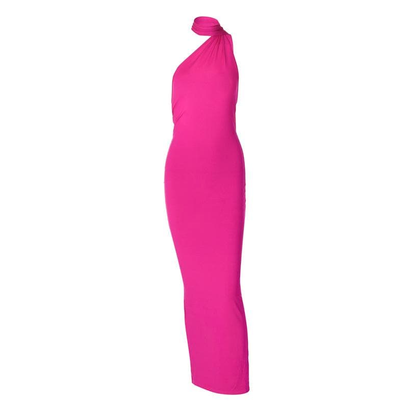 Halter Gathered Neck Bodycon Column Maxi Dress
