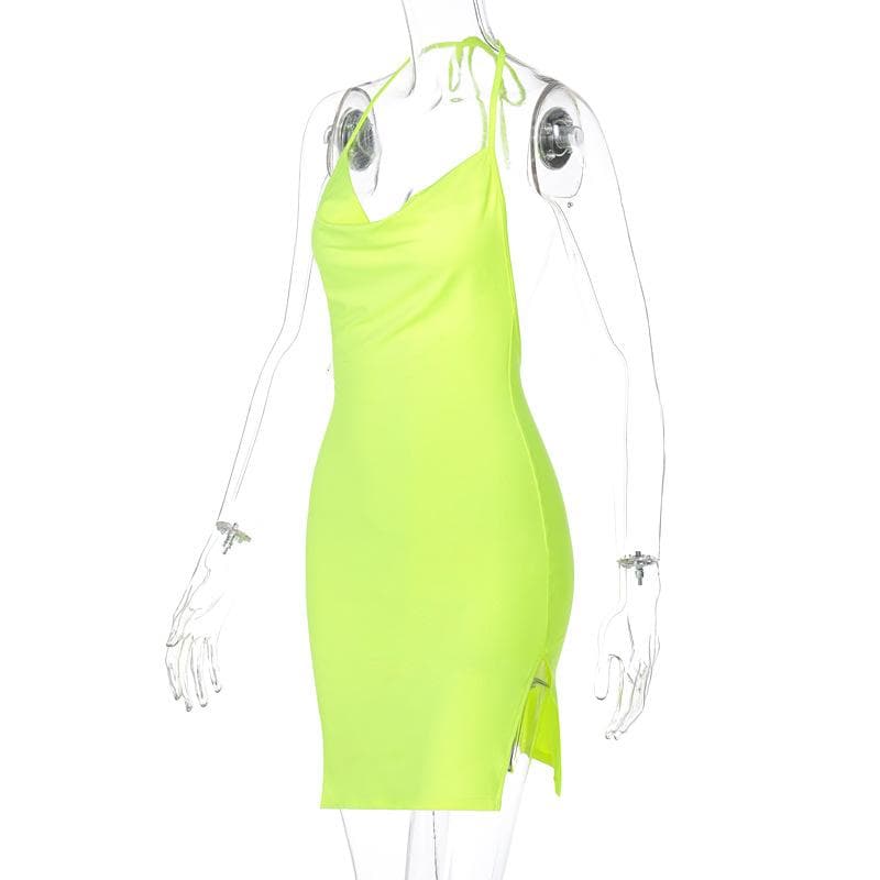 Halter Cowl Neck Tie Back Bodycon Mini Dress 3