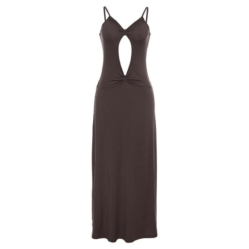 Sweetheart Neck Spaghetti Strap Center Cutout Gathered Waist Maxi Dress
