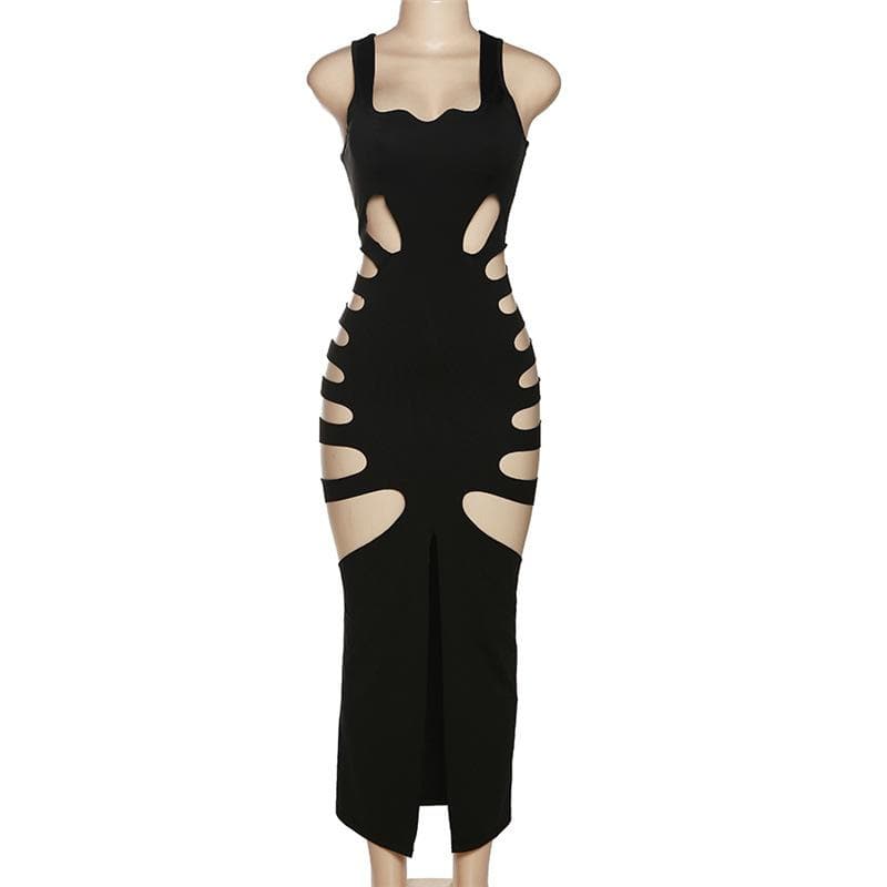 Scoop Neck Sleeveless Side Cutout Hollow Out Bodycon Maxi Dress 3