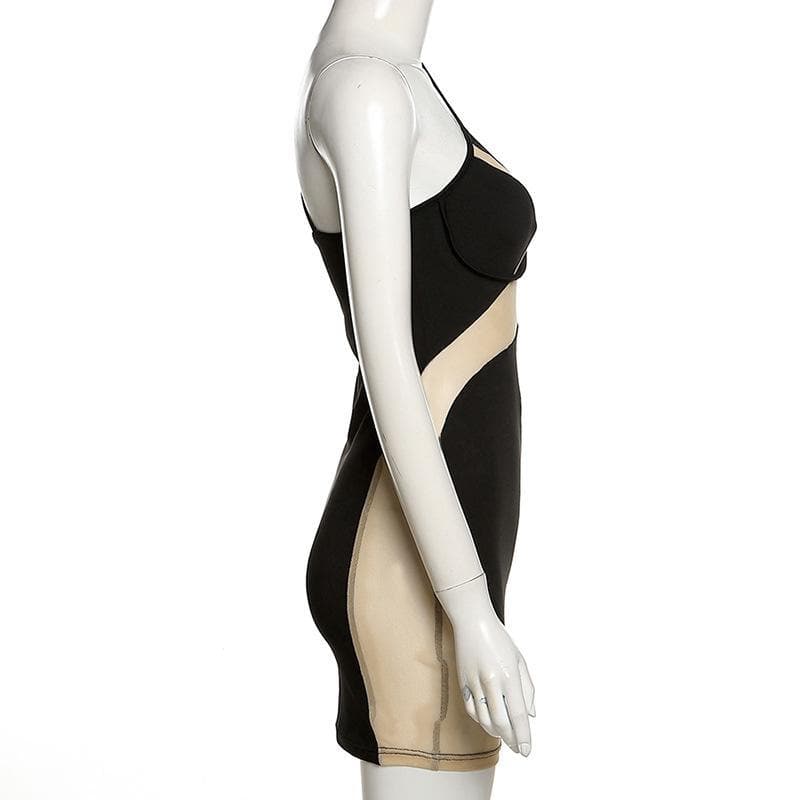 One Shoulder Mesh Panel Cutout Asymmetric Hem Bodycon Mini Dress 3