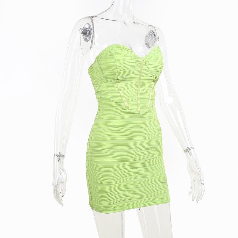 Strapless Sweetheart Neck Corset Boning Horizontal Ruched Bodycon Mini Dress 4