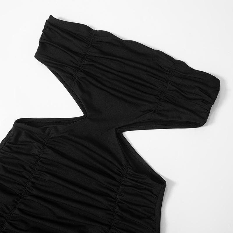 Strapless Ruched Bow Waist Cutout Sheer Tiered Maxi Dress 4