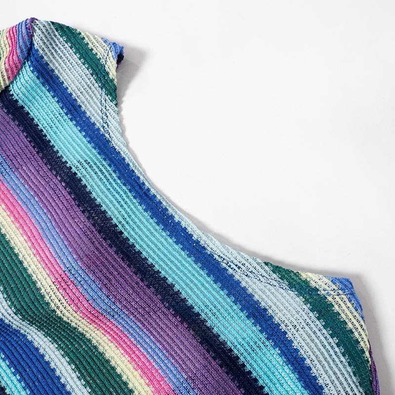 Boat Neck Long Sleeve Horizontal Stripe Knit Bodycon Mini Dress 6