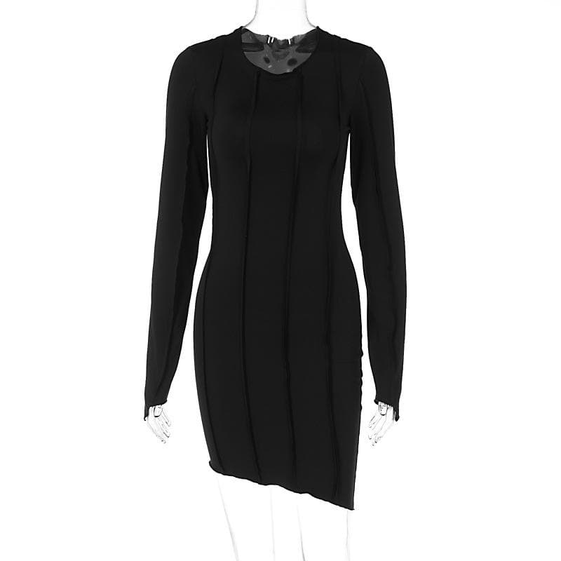 Stitch Crewneck Exposed Seam Long Sleeve Mini Dress 2