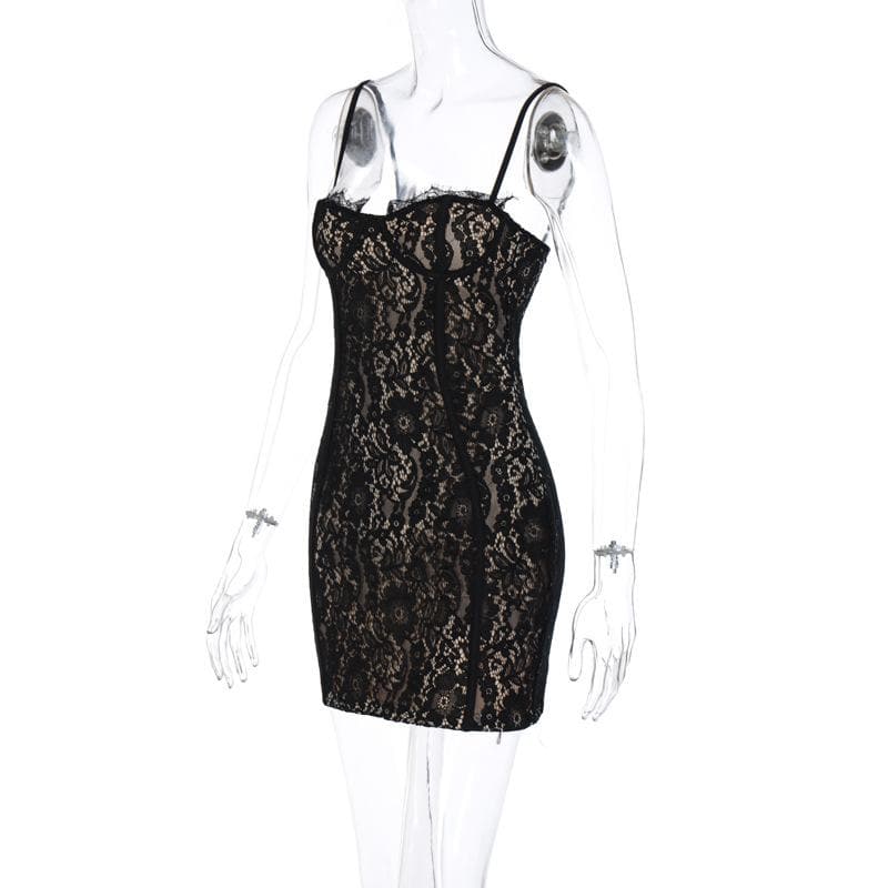 Floral Lace Sweetheart Bustier Spaghetti Strap Zip Back Mini Dress 3
