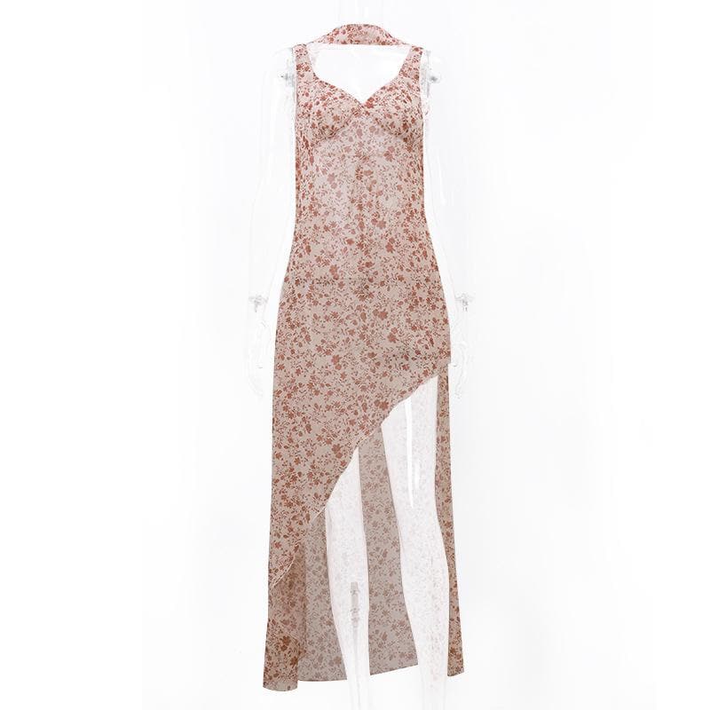 Sweetheart Neck Wide Strap Ditsy Floral Print Side Slit Maxi Dress 5