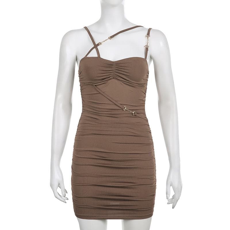 Chain Link Strap Ruched Asymmetric Bodycon Mini Dress 8