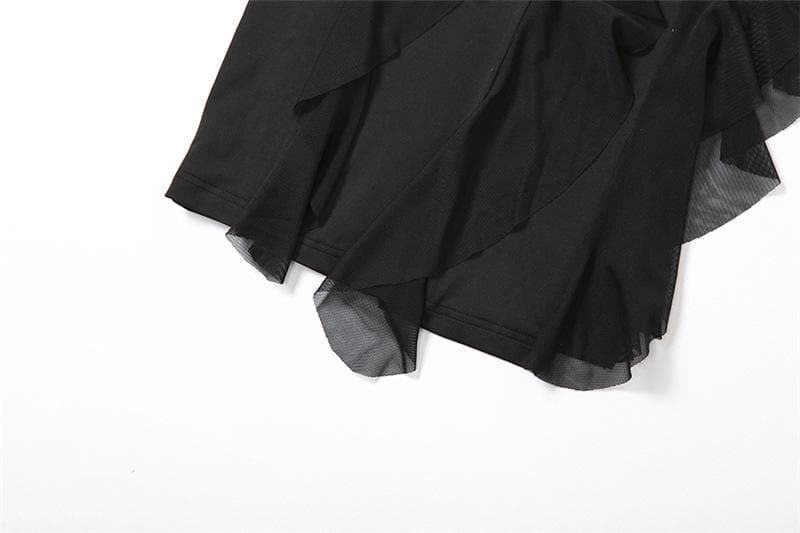 Strapless Tube Diagonal Ruffle Tier High Low Slit Maxi Dress 7