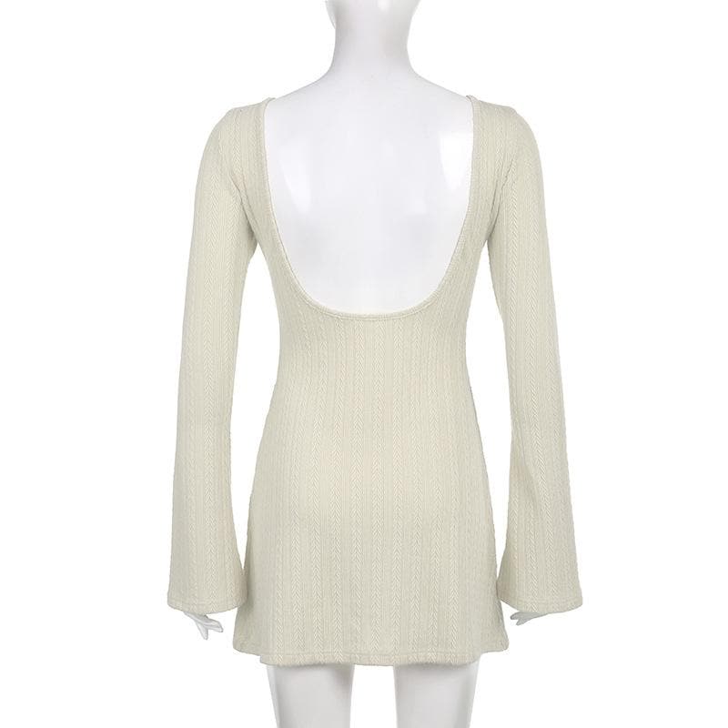 Boat Neck Textured Knit Long Sleeve Bodycon Mini Dress 7