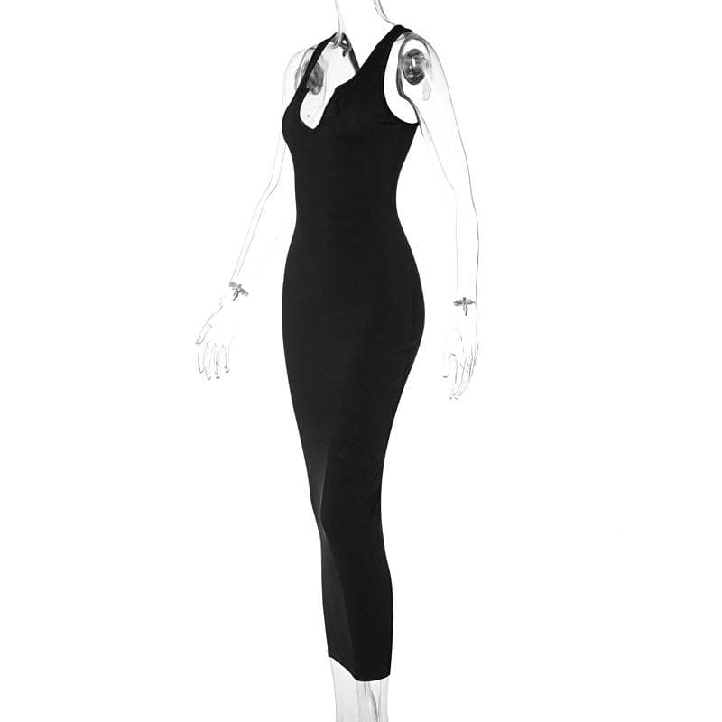 Notch Neck Sleeveless Ribbed Knit Bodycon Maxi Dress 3