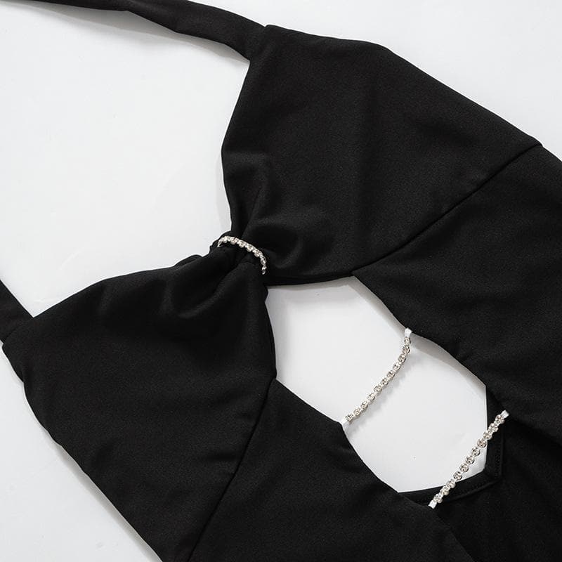 Halter Rhinestone Connector Triple Cutout Bodycon Mini Dress 4