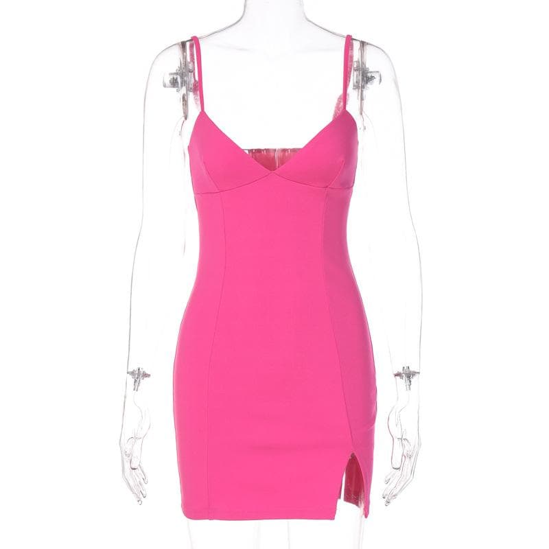Deep V Bustier Spaghetti Strap Side Slit Bodycon Mini Dress 9