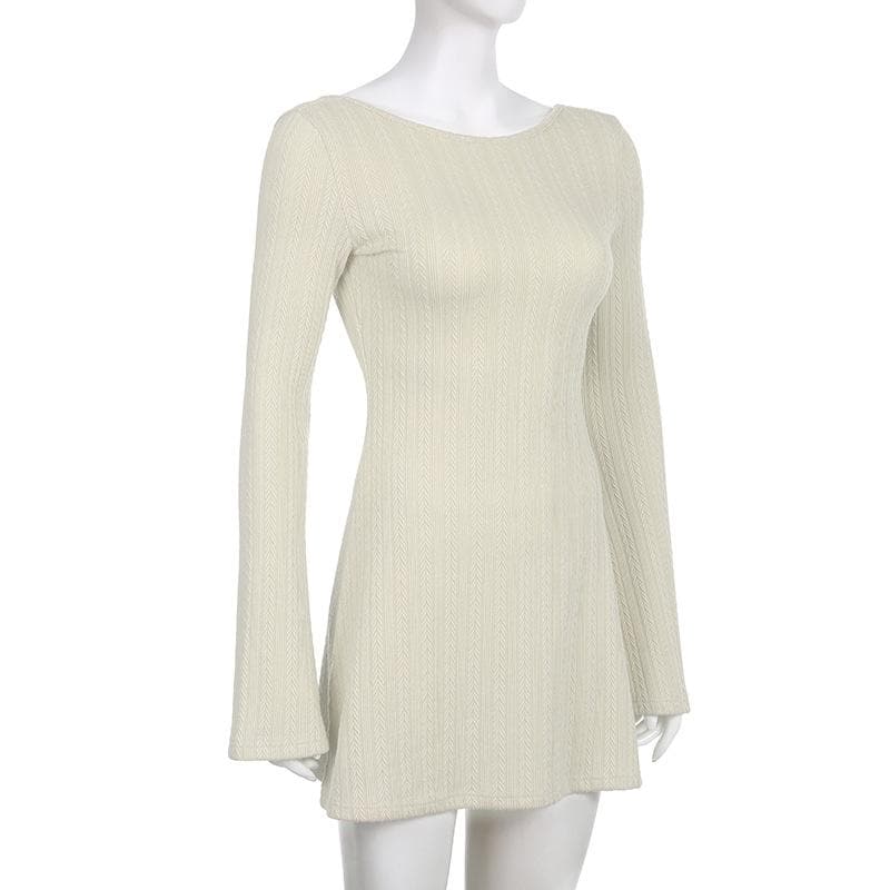 Boat Neck Textured Knit Long Sleeve Bodycon Mini Dress 6