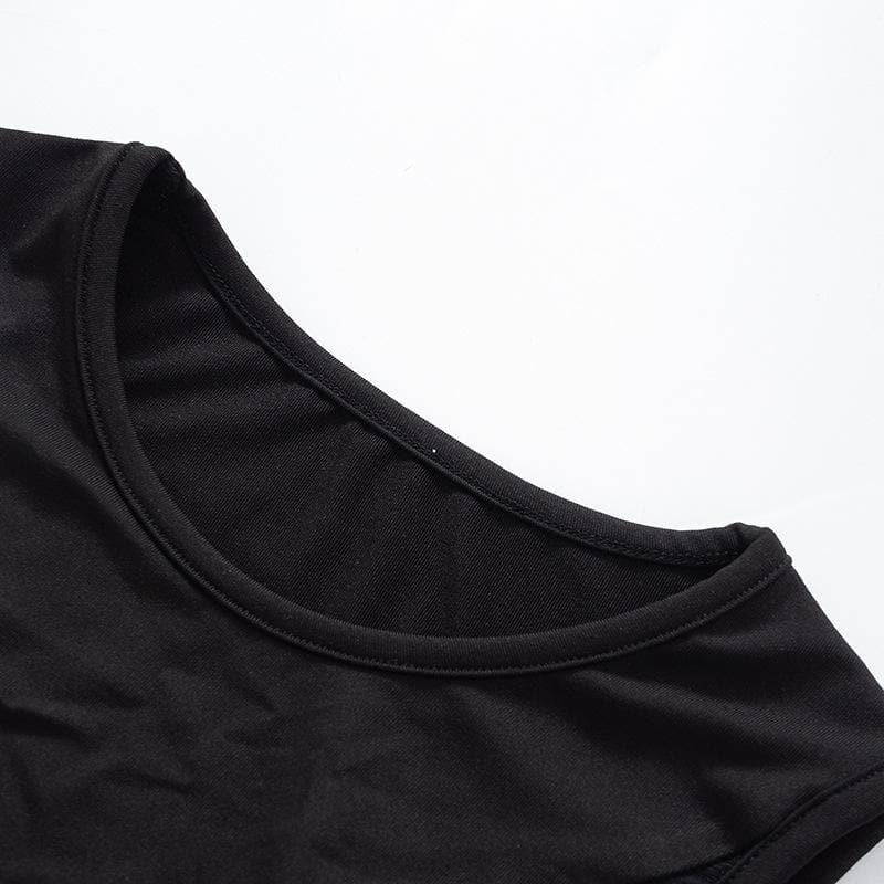 Crew Neck Mesh Panel Cutout Detached Glove Sleeve Mini Dress 5