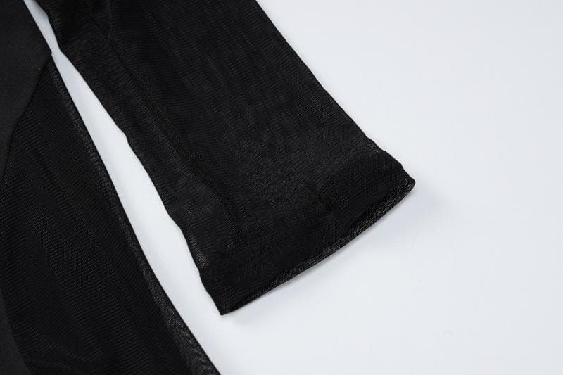 Mesh Long Sleeve Flame Panel Cut Out Bodycon Mini Dress 6