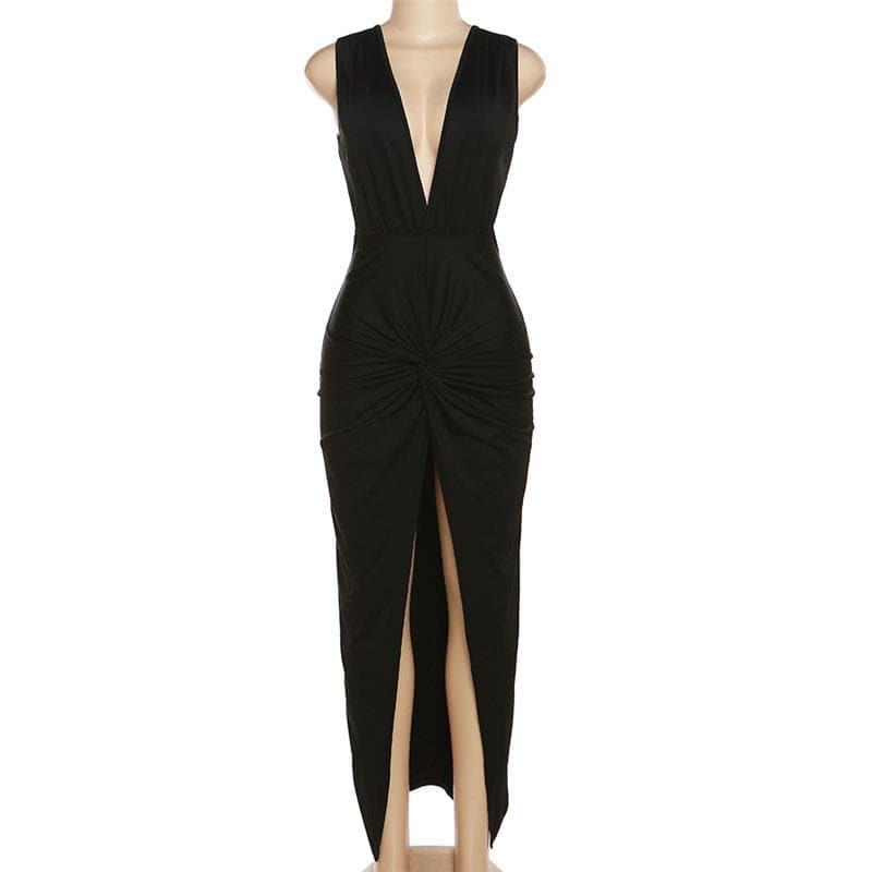 Wide Strap Side Cutout Back Tie Backless Maxi Dress 4