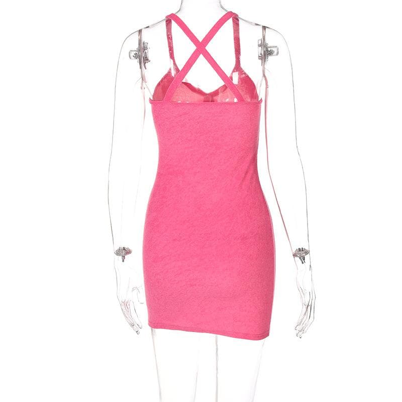 Deep V Cross Back Button Front Textured Mini Dress 4