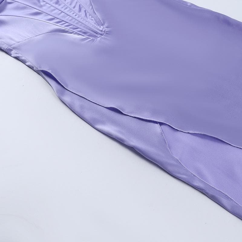 Spaghetti Strap Corset Panel Chest Cutout High Slit Satin Maxi Gown 7