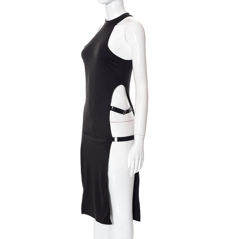 Halter Neck Ring Detail Side Cutout Strap Midi Dress 5