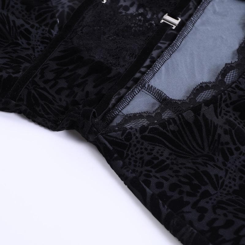 Flocked Butterfly Lace Cutout Buckle Bodycon Mini Dress 7