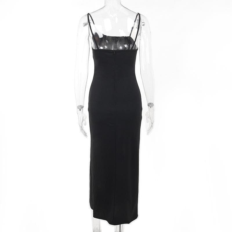 Zip Front Asymmetric Spaghetti Strap Side Slit Bodycon Midi Dress 8