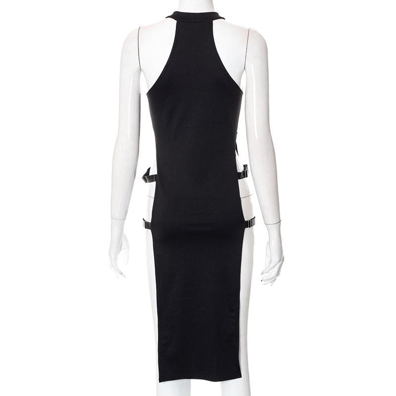 Halter Neck Ring Detail Side Cutout Strap Midi Dress 10