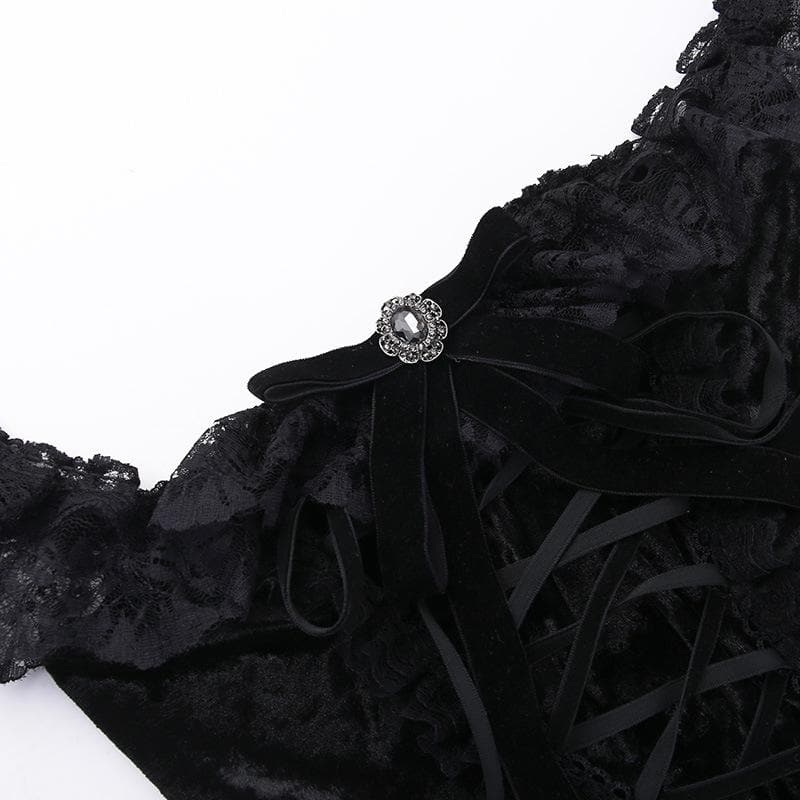 Sleeveless Velvet Lace Hem Ruffle Lace-Up Mini Dress 4