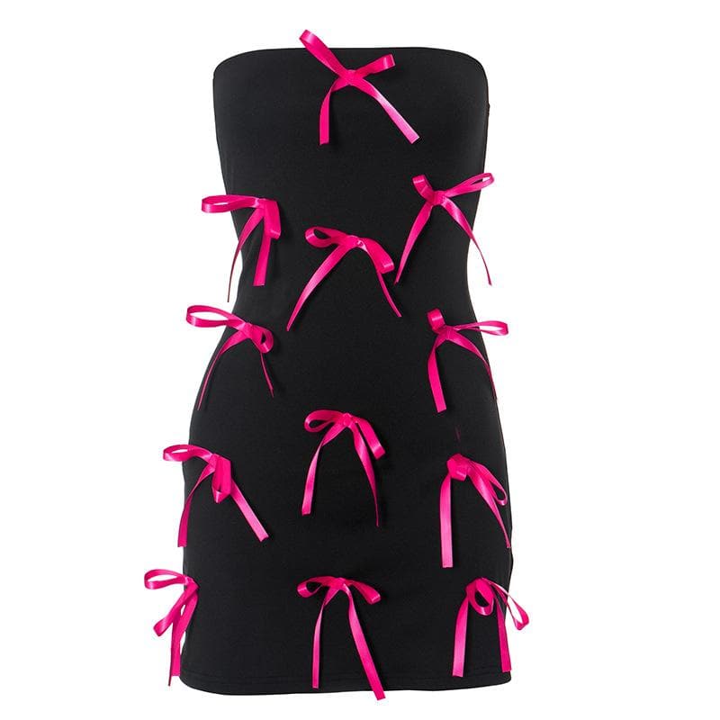 Strapless Ribbon Bow Scatter Bodycon Mini Dress 2