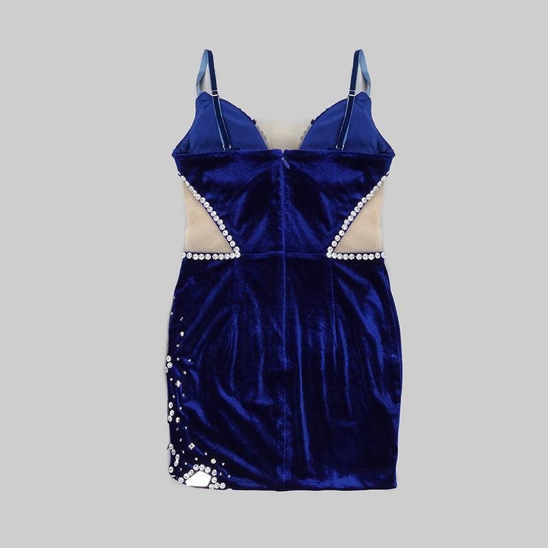 Plunging V Neck Side Cutout Mirror Rhinestone Embellished Velvet Mini Dress 9