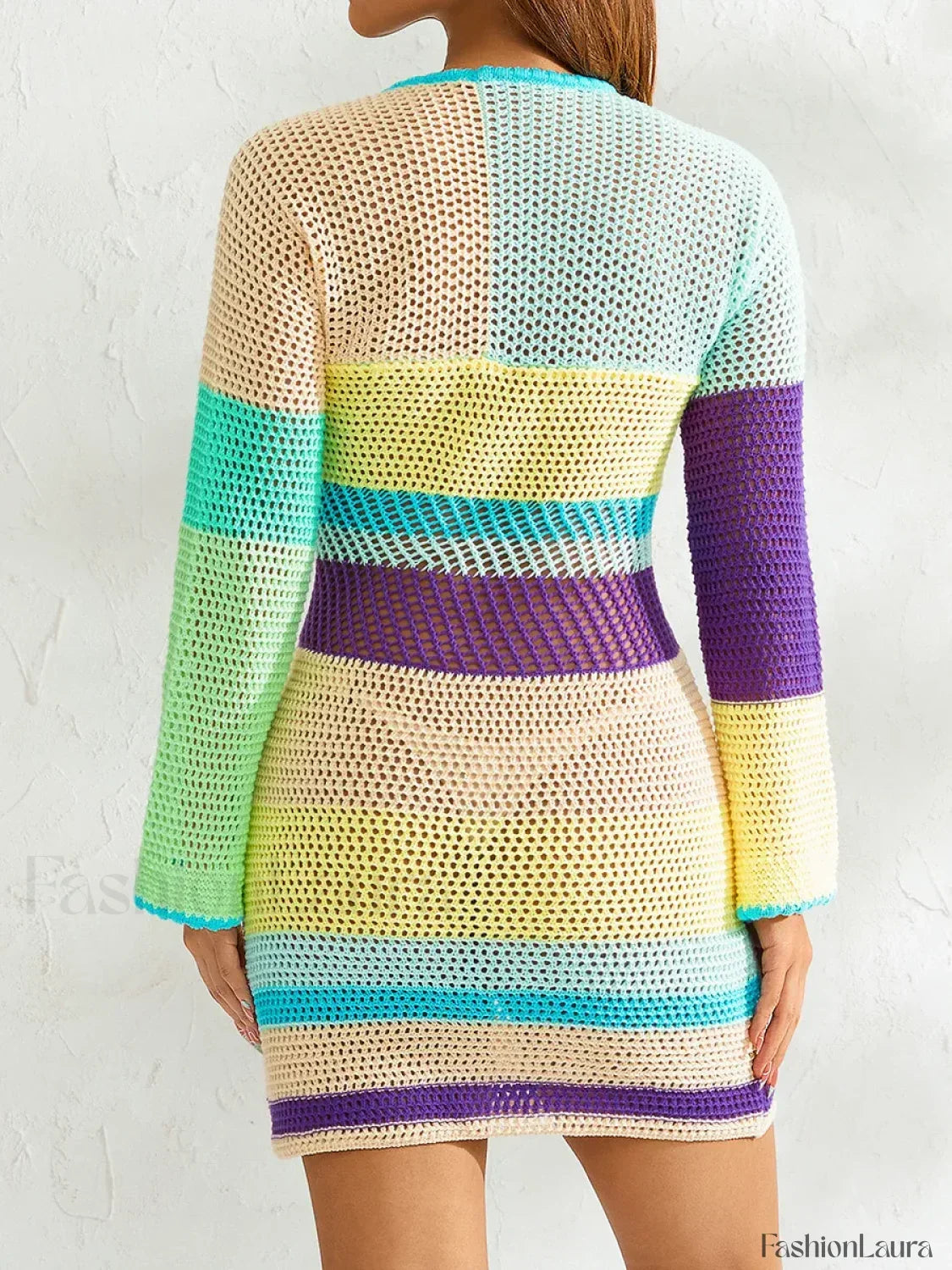 Knitted Cutout Stripe Mini Dress 11