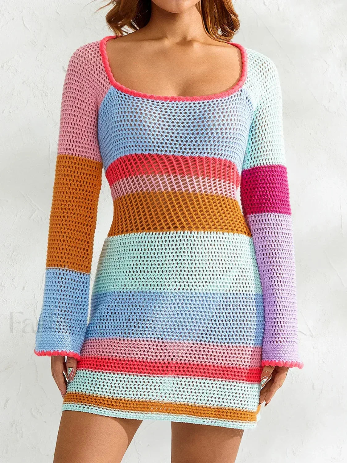 Knitted Cutout Stripe Mini Dress 10