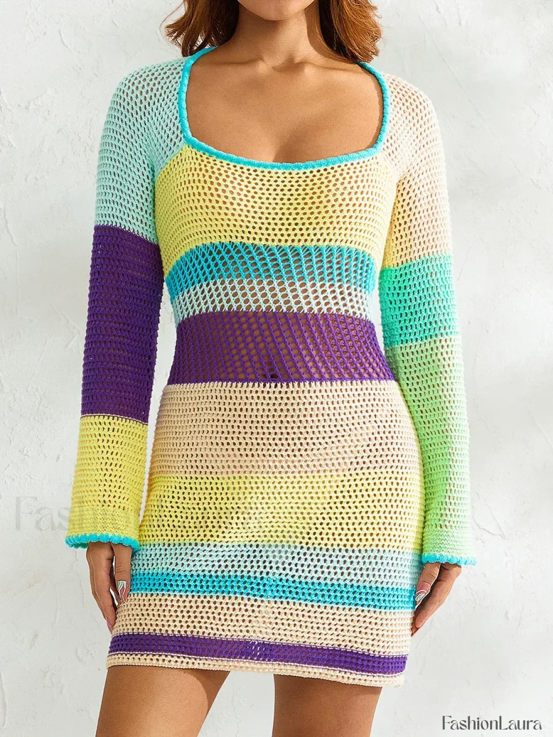 Knitted Cutout Stripe Mini Dress 13