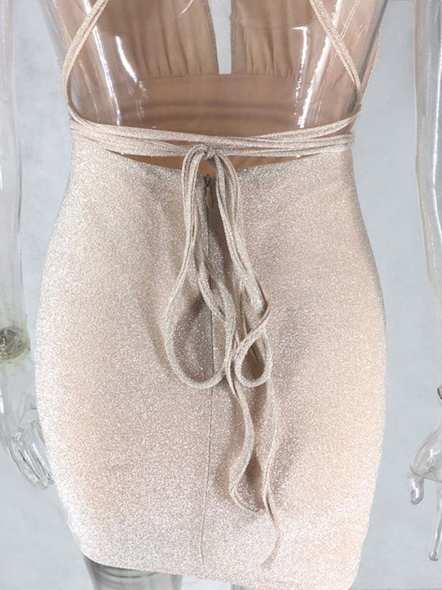 Glitter Halter Deep V-Neck Plunging Bodycon Mini Dress 10