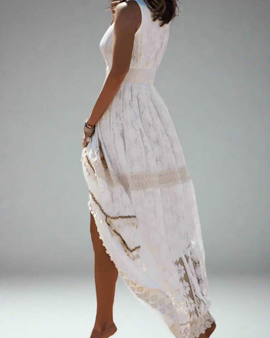 Lace V-Neck Sleeveless Tiered Boho Maxi Dress 5