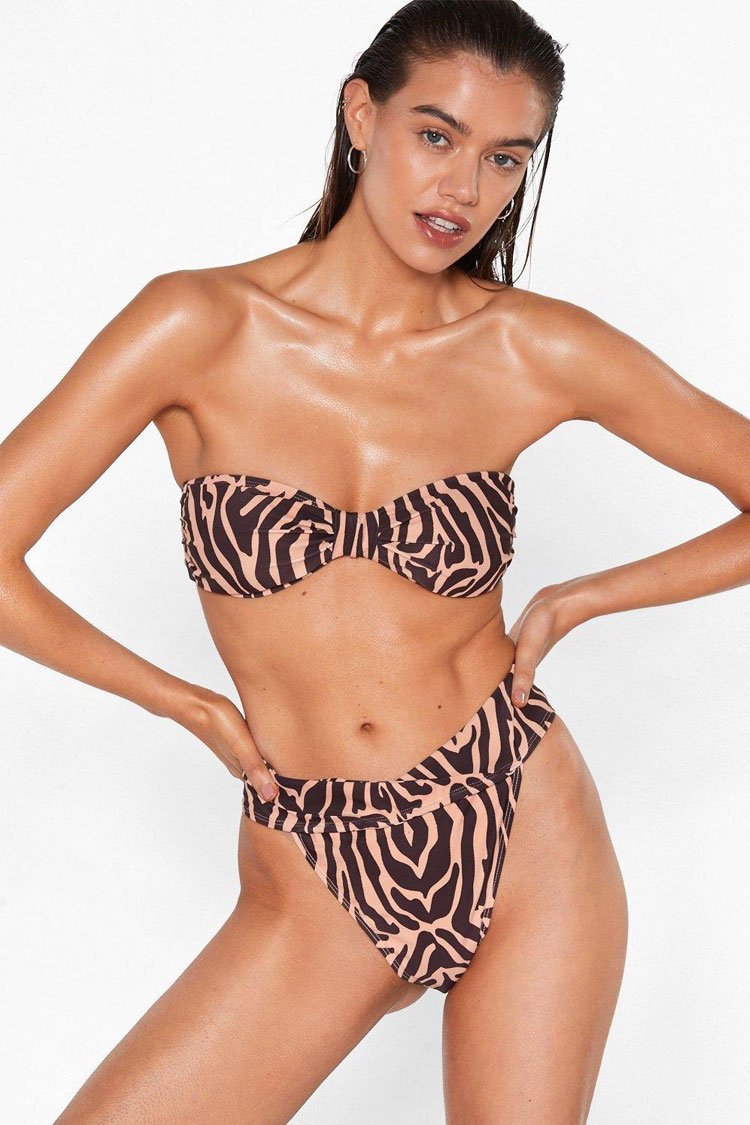 Leopard Print Brazilian Cut Bandeau Bikini Swimsuit - Two Piece Set