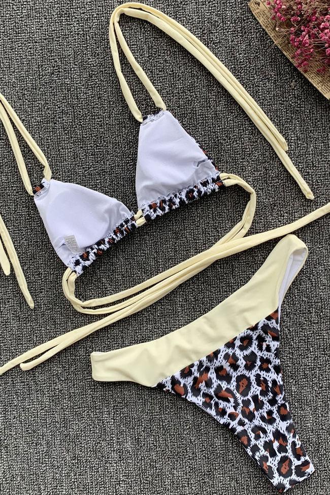 Leopard Strappy Slide Triangle Bikini Swimsuit - Two Piece Set
