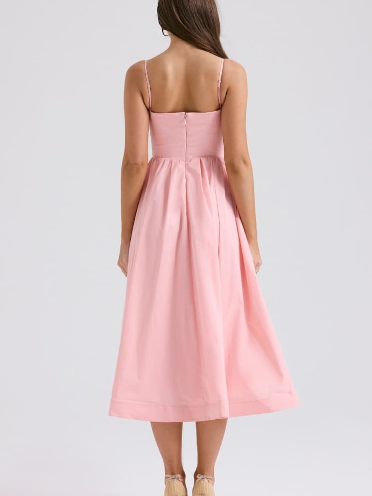 Spaghetti Strap Scoop Neck Gathered Flared Midi Dress 6