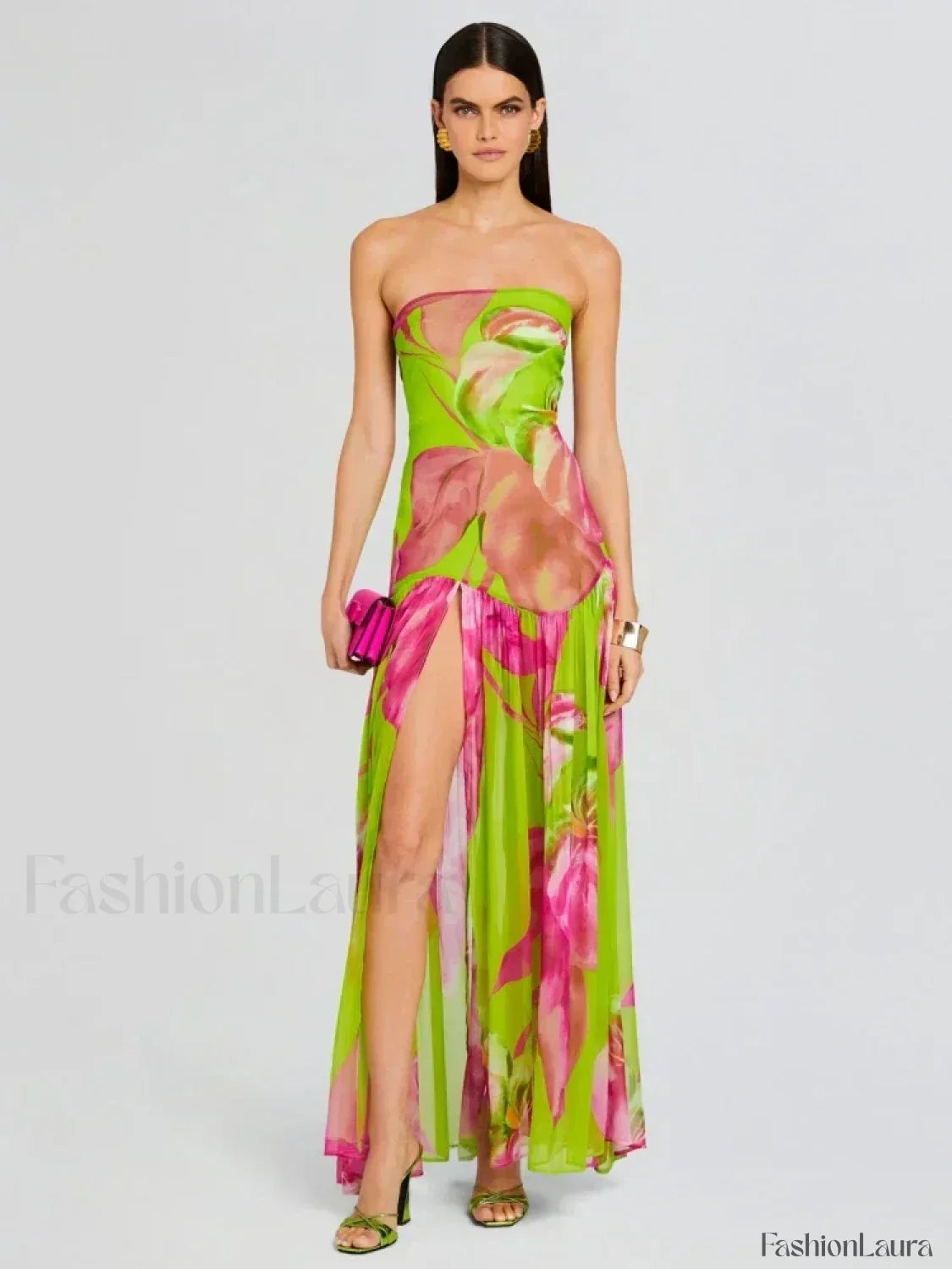 Mesh Slit Colorful Maxi Dress 16