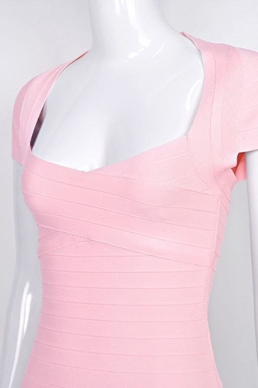 Dusty Pink Sweetheart Cap Sleeve Bandage Bodycon Mini Dress 11