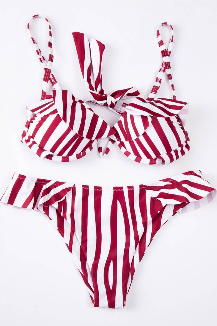 Nautical Ruffle Striped Underwire Bikini - Two Piece Swimsuit