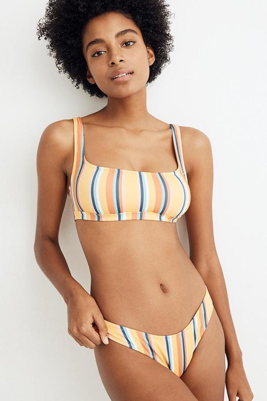 Nautical Stripe Square Neck Bralette Bikini Swimsuit - Two Piece Set