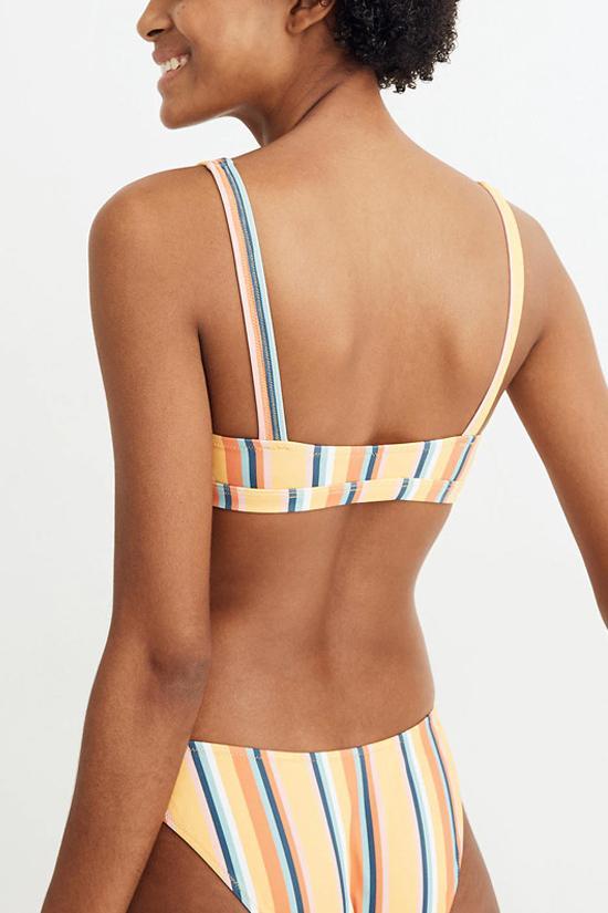 Nautical Stripe Square Neck Bralette Bikini Swimsuit - Two Piece Set