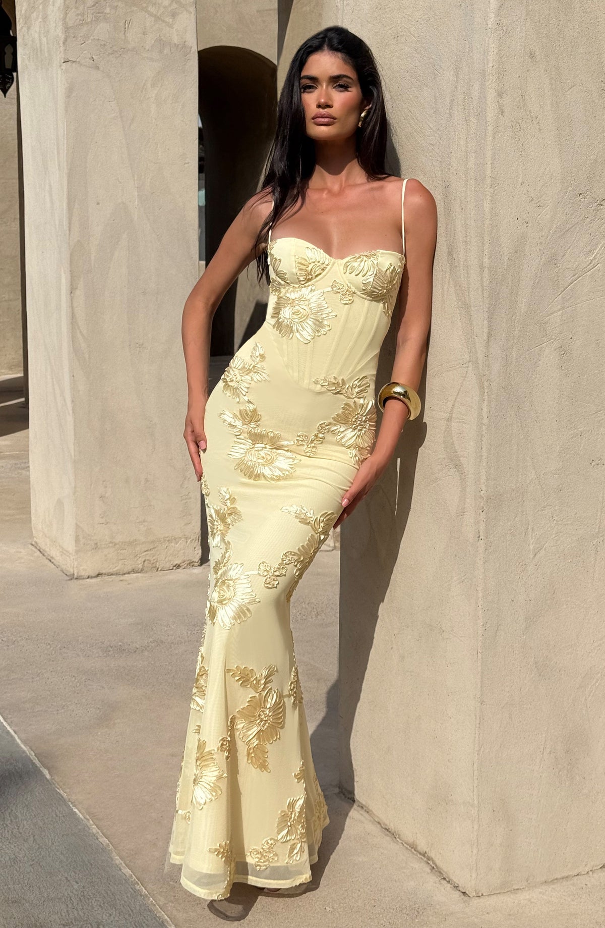 Sweetheart Neck Spaghetti Strap Corset Bodice 3D Floral Applique Mermaid Maxi Gown 7