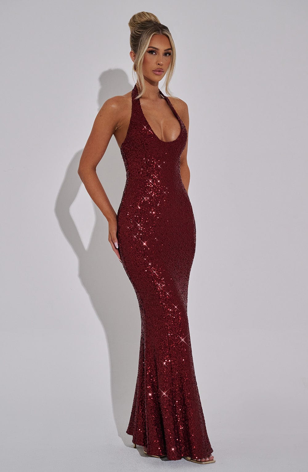 Halter Neck Sequin Mermaid Hem Column Maxi Dress 4