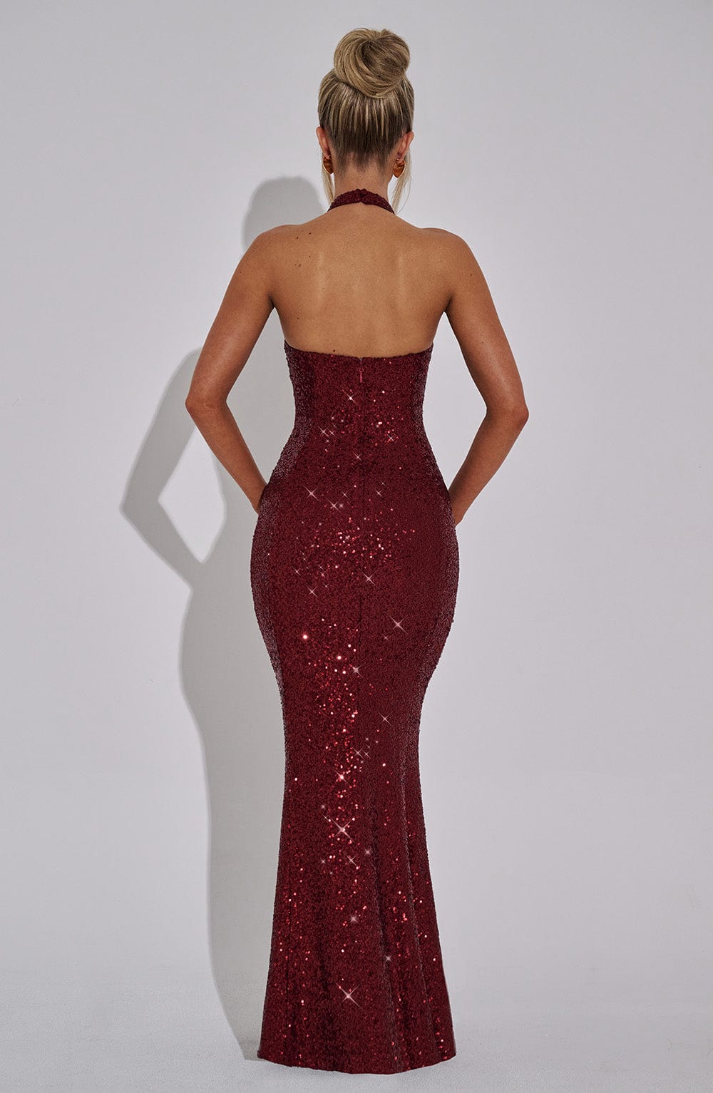 Halter Neck Sequin Mermaid Hem Column Maxi Dress 6