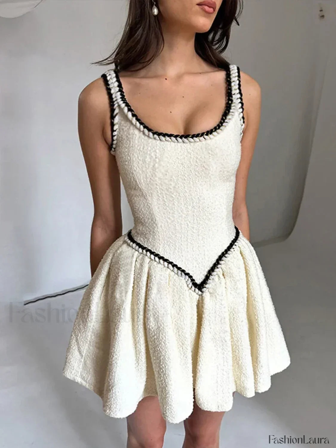 White Patchwork Sleeveless Mini Dress 12